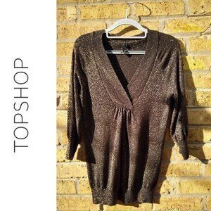 TOPSHOP - Vintage Bronze Sparkle V-Neck Sweater